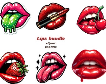 Lips Clipart Bundle, Lips PNG, Sublimation Designs Tshirt, Clipart PNG,  Red Lips PNG, Biting Lip, Commercial Use, Digital File