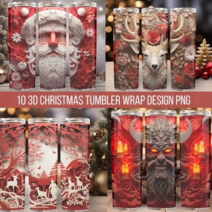 10 3D papercut Christmas Tumbler Wrap 20oz Skinny Tumbler Sublimation Design Christmas santa gift Tumbler PNG Instant Digital Download