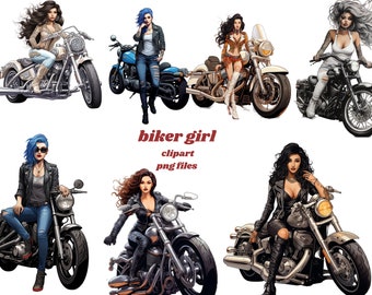 Woman Biker Girl Clip Art, Girl Wearing Leather, Female Motorcyclist Clipart, Lady Motorcycle Rider Sublimation, Moto girl clip art
