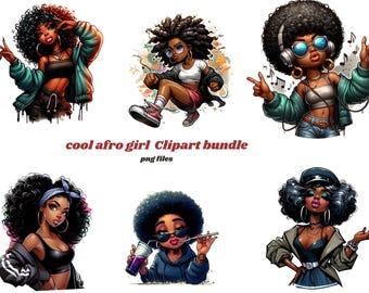 Coolt afrotjej clipartpaket, kommersiellt bruk, T-shirtdesign, svart kvinna png, afrokvinnor clipart, afrokvinnor clipart, 35+png-filer,