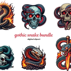 Gothic Snake Clipart Bundle , skull with snake, Snake Clipart Bundle - 45+ Transparent Background PNGs For Commercial Use - Snake sticker
