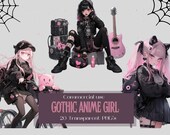 20+ Sitting Gothic Anime Girl PNG Bundle, Lofi Chill Waifu Clipart, Gamer Streamer Overlay, Edgy Streetwear Pocket Design, Commercial Use
