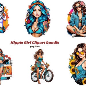 Hippie Girls Clipart Bundle, Digital Download, 30+ png files, Hippie Women PNG Hippie Clipart, Retro Hippie PNG, T Shirt Design, Boho design