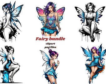 Oltre 35 PNG di fate fantasy oscure, clipart di ninfe della foresta mistica, ali di farfalla magiche, sublimazione di diari spazzatura, uso commerciale