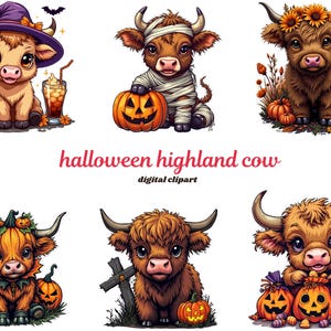 Halloween highland cow png bundle , 35+ files, Halloween png, Spooky Season png, Halloween  png, Cute Halloween clipart ,Sublimation Designs