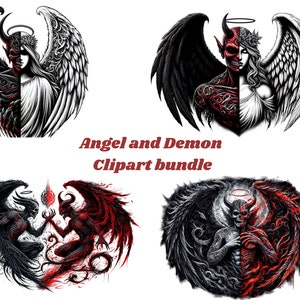Half Angel Half Demon bundle , Digital Art, Sublimation Designs Tshirt, Clipart PNG,  Demon Clipart,  Commercial Use, 16 Digital File