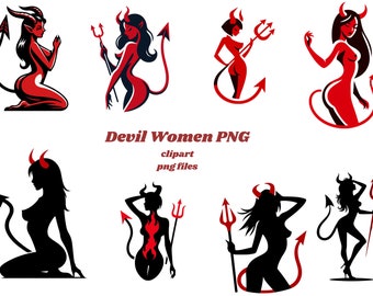 Devil Women PNG , T-shirt Designs, s, Demon women , Devil Girl, Silhouette,Transparent Background PNGs For Commercial Use - Digital Download