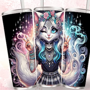 cat girl tumbler 20oz tumbler wrap, Sublimation design templates, straight png Digital download. tumbler