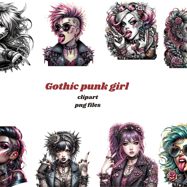 Gothic punk girl clipart   bundle, Commercial Use, T-Shirt Design,  50+ Transparent Background PNGs For Commercial Use - Digital Download