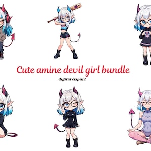 35+ söta Chibi Devil Girl PNG-paket, Kawaii Anime Demon Clipart, Pastell Goth Halloween-konst, Streamer Emote-klistermärken, kommersiellt bruk