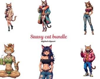 Sassy Cat Clipart Bundle | 25+Cool Cat PNG for Sublimation | Funny Cat Digital Download | Printable Pet Art for Crafts and Merch"