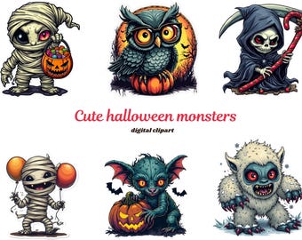 Pacote de monstros fofos de Halloween png, mais de 55 arquivos, Halloween png, Spooky Season png, Halloween Shirt png, , Designs de sublimação de camisas de Halloween