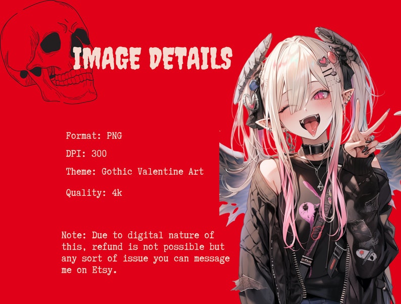 Oltre 30 pacchetti di PNG di ragazze anime gotiche di San Valentino, clipart di Waifu di romanticismo oscuro, arte anti-San Valentino audace, sublimazione di cuori infranti, uso commerciale immagine 6