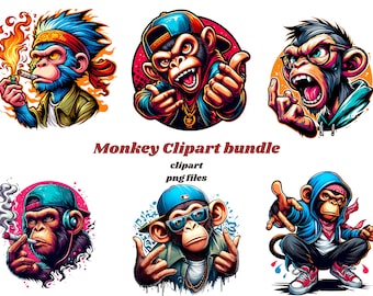 Cool Monkey T-Shirt Design PNG bundle,  Commercial Use, Digital, Download, Transparent Background, 30+ Monkey  PNG files, Monkey Clipart