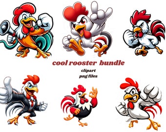 Cool Rooster Clipart PNG bundle,  Commercial Use, Digital, Download, Transparent Background, 25+ Rooster Clipart  PNG files, Rooster Clipart