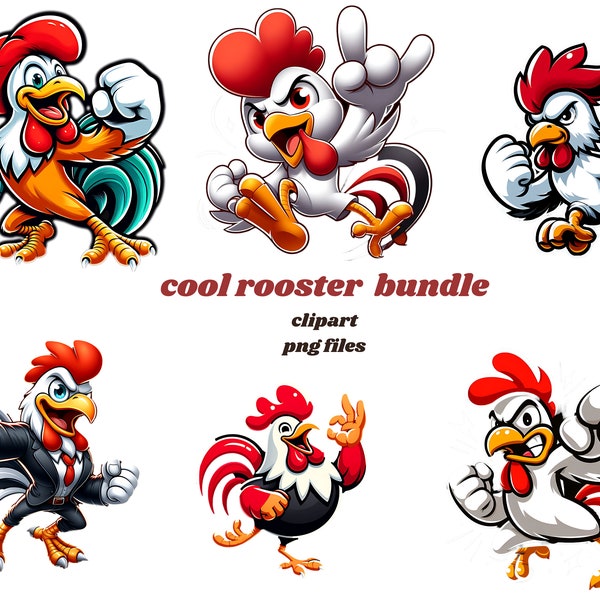 Cool Rooster Clipart PNG bundle,  Commercial Use, Digital, Download, Transparent Background, 25+ Rooster Clipart  PNG files, Rooster Clipart