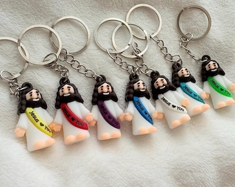 Little Jesus Figure w/Sash Jesus Loves You keychain, Miniature Jesus, Jesus Figure, Christian Collectables, Christian Gift, Religious Gift