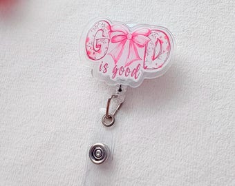 God is Good Acrylic Badge Reel, Faith Nurse Teacher Lanyard Holder