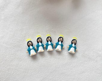 Handmade Teal Blue Mary Figurine, Recycled Rubber Mini Jesus Figure, Christian Collectible