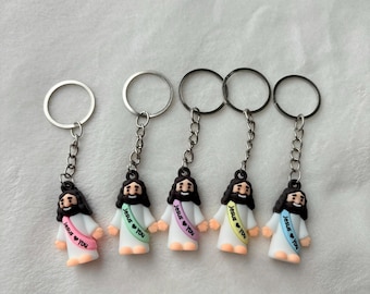 Little Jesus Figure w/Sash Jesus Loves You keychain, Miniature Jesus, Jesus Figure, Christian Collectables, Christian Gift, Religious Gift