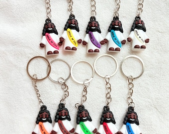 Black Jesus Figure w/Sash Jesus Loves You keychain, Miniature Jesus, Jesus Figure, Christian Collectables, Christian Gift, Religious Gift