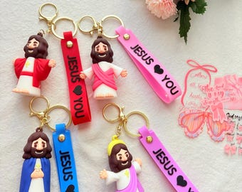 Jesus Figure Keychain, Christian Gift, Jesus Loves You Wristlet
