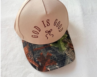 God is Good Embroidered Hat, Camo Brim, Christian Faith Apparel