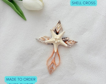 Handmade Seashell Cross Coastal Christian, Religious gift, Seashell Hand Cross, Prayer cross, Oyster shell cross, Gift for her