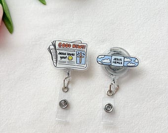Jesus heals badge reel, Christian badge reel, nurse badge reel, faith badge reel, teacher lanyard, badge reel, badge holder, religious gift