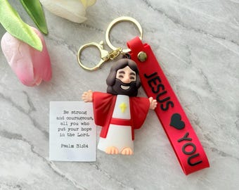 Little Jesus Figure w/Sash Jesus Loves You keychain, Miniature Jesus, Jesus Figure, Christian Collectables, Christian Gift, Religious Gift
