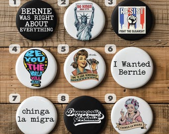 Political Buttons, Protest Button Pins, Bernie Sanders, No Kings Buttons, Anti Trump, Time To Save Democracy Merch, Resist Gift for Activist