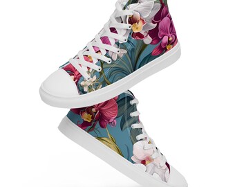 Bright Tropical Orchids Women’s high top canvas shoes