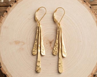 18K Gold Vermeil Hammered Dangle Earrings, 925 Sterling Silver Drop Earrings, Handmade Jewelry