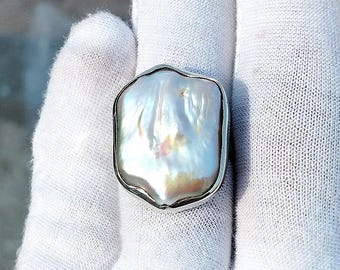 Natural Pearl Sterling Silver Ring, Bohemian Handmade Jewelry