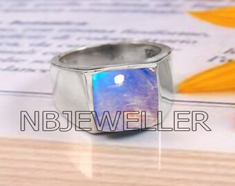 Arcobaleno Pietra di Luna Gemma Etnico Handmade Gioielli Misura Anello US 7.75 Arcobaleno Pietra di Luna Gemma Etnico Handmade Gioielli Misura Anello US 7.75
