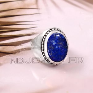 Handmade Lapis Lazuli Men&#39;s Signet Ring: 925 Sterling Silver Boho Jewelry