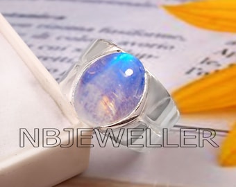 Rainbow Moonstone 925 Sterling Silver Men's Ring, Handmade Statement Jewelry
