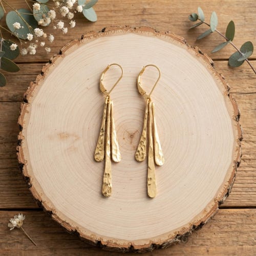 Pendientes colgantes martillados de oro vermeil de 18 quilates, pendientes colgantes de plata de ley 925, joyería hecha a mano.