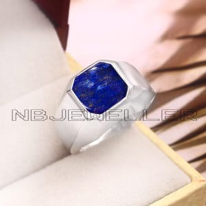 Lapis Lazuli Signet Men&#39;s Ring: Handmade 925 Sterling Silver