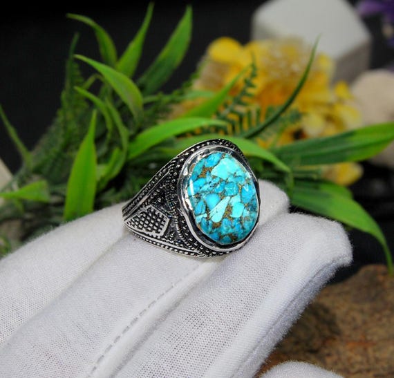 Anello In Argento Con Turchese Blu Rame Jeweloporium - Foto 7