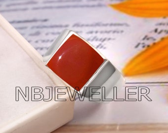 Handmade Carnelian Ring, 925 Sterling Silver Men's Statement Ring