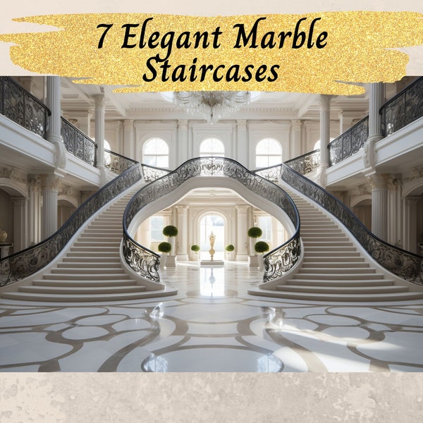 White Marble Staircases Digital Backdrops Commercial License Maternity Wedding Portrait Studio Photography Digital Background Photoshop