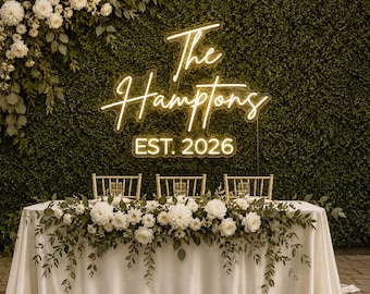 Summer Wedding Neon Signs, Personalized Reception Ceremony Decor Backdrop Battery Powered Last Name Light