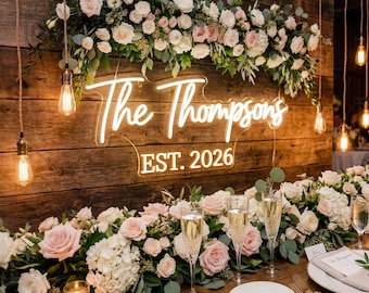 Custom Wedding Neon Sign with Stand, Personalized Reception Backdrop Ceremony Decor Battery Powered Light