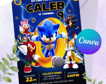 Modèle d’anniversaire Sonic, Sonic The Hedgehog, invitation d’anniversaire imprimable, invitation numérique Sonic Party, fête pour enfants, invitation d’anniversaire Sonic