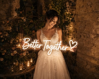 Personalized Better Together Neon Sign Wedding, Personalized Reception Backdrop Ceremony Decor Battery Powered Light