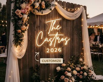 Custom Neon Sign Wedding Last Name, Personalized Reception Ceremony Decor Backdrop Battery Powered Light