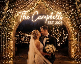 Custom Last Name Neon Sign with EST Date, Mr Mrs LED Wedding Backdrop Light