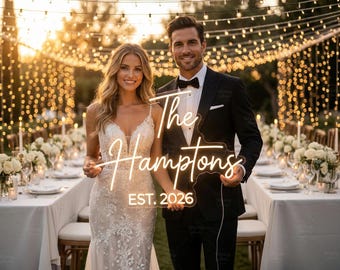 Custom Wedding Neon Sign Custom Last Name With EST Date, Personalized Table Stand Reception