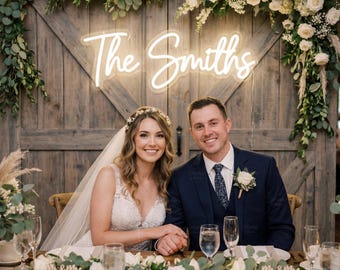 Custom Last Name Wedding Neon Sign, Personalized Couple Name LED Light, Ceremony Backdrop Decor
